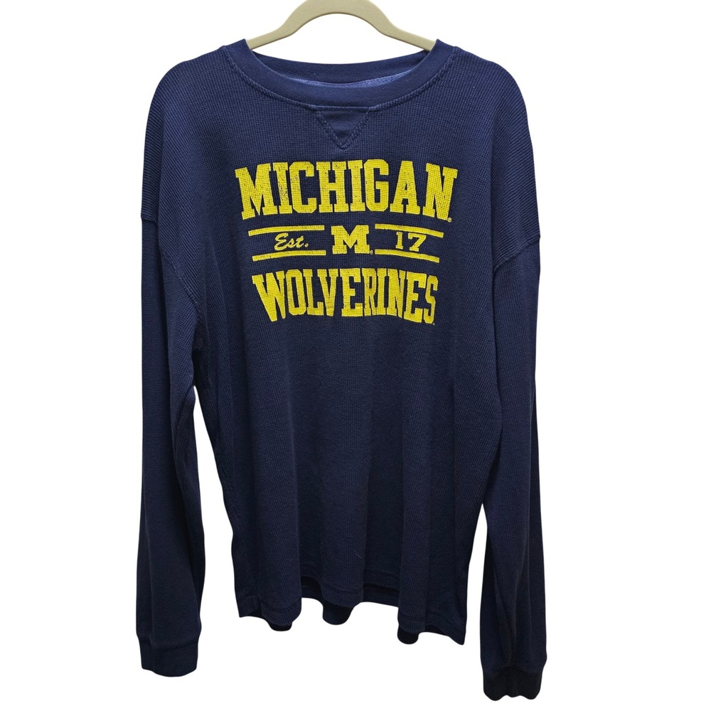 Pro Edge Michigan Wolverines Navy Blue Waffle Knit Thermal Shirt Mens XL